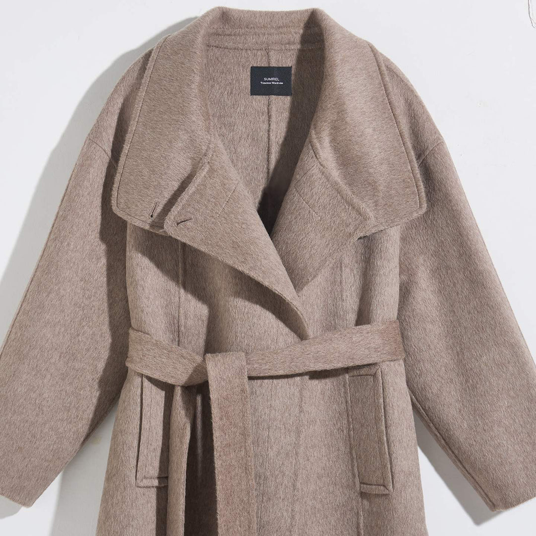 Women's Camel Hair Wool Coat 10% Camel Hair 10% Mulberry Silk Blend Belted Wool Coat SCT904
