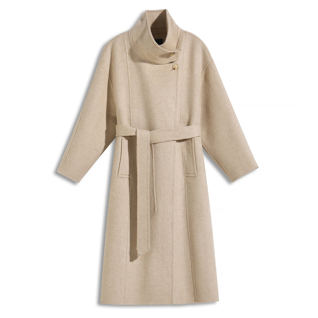 Women's Camel Hair Wool Coat 10% Camel Hair 10% Mulberry Silk Blend Belted Wool Coat SCT904
