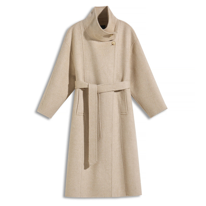 Women's Camel Hair Wool Coat 10% Camel Hair 10% Mulberry Silk Blend Belted Wool Coat SCT904