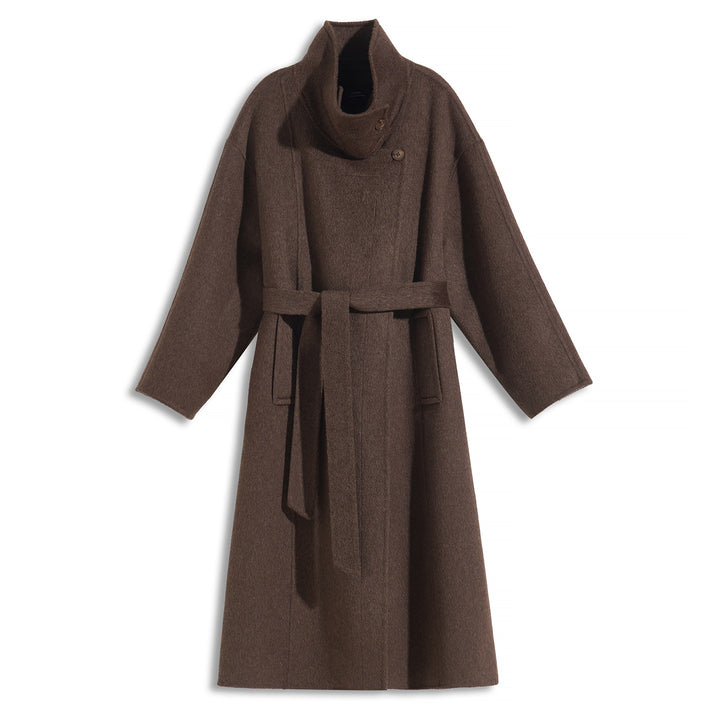 Women's Camel Hair Wool Coat 10% Camel Hair 10% Mulberry Silk Blend Belted Wool Coat SCT904