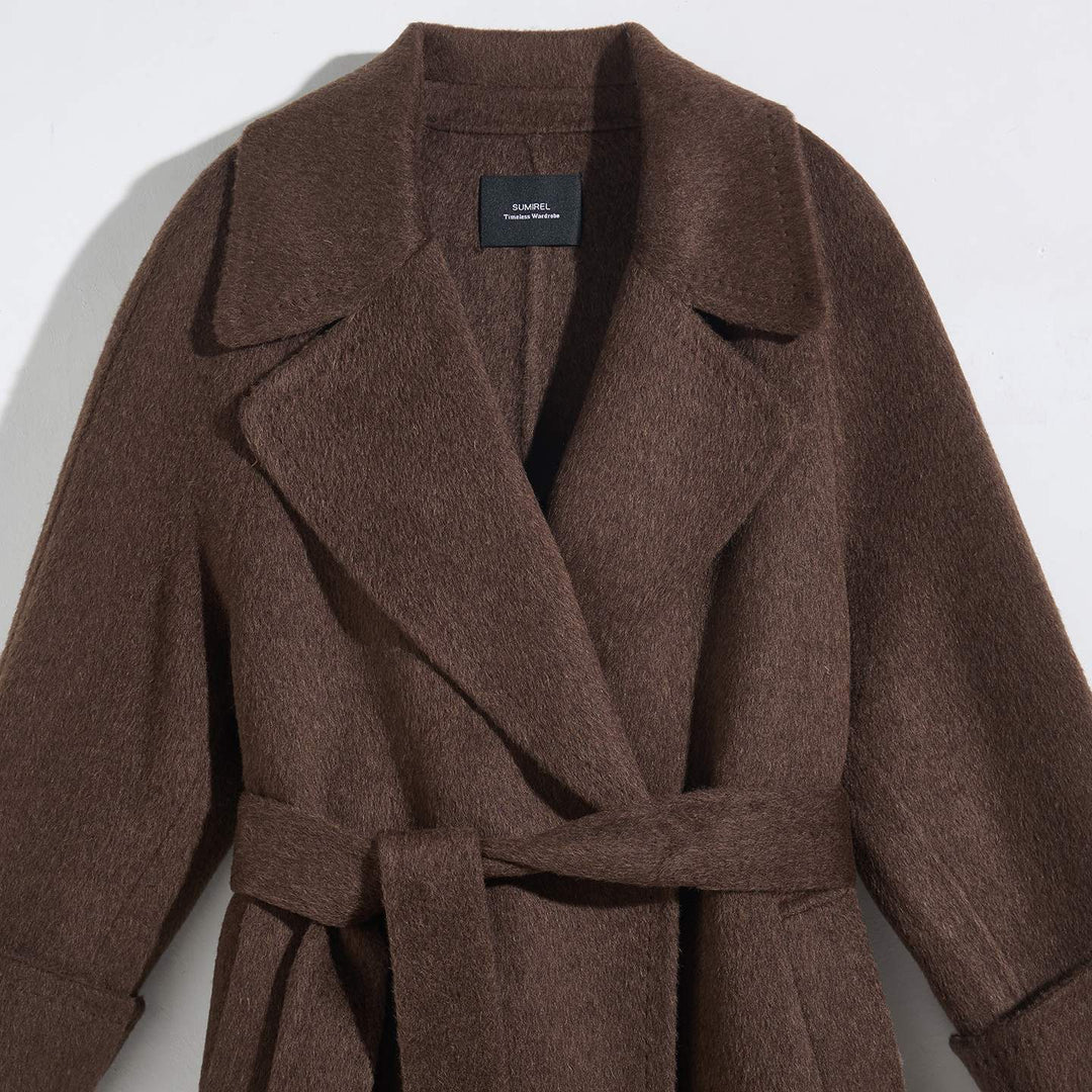 Camel Hair Wool Coat with Mulberry Silk Blend Belted Luxury Long Coat for Women SCT905