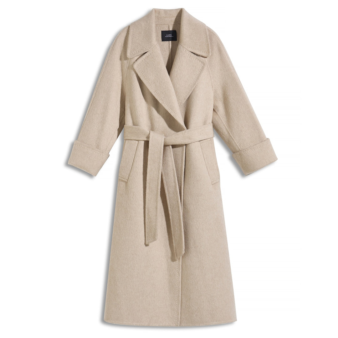 Camel Hair Wool Coat with Mulberry Silk Blend Belted Luxury Long Coat for Women SCT905