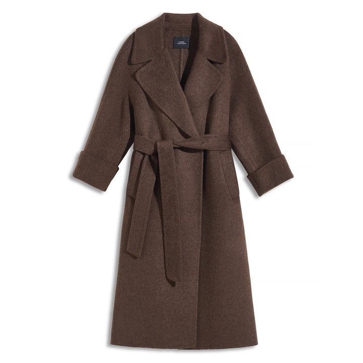 Camel Hair Wool Coat with Mulberry Silk Blend Belted Luxury Long Coat for Women SCT905