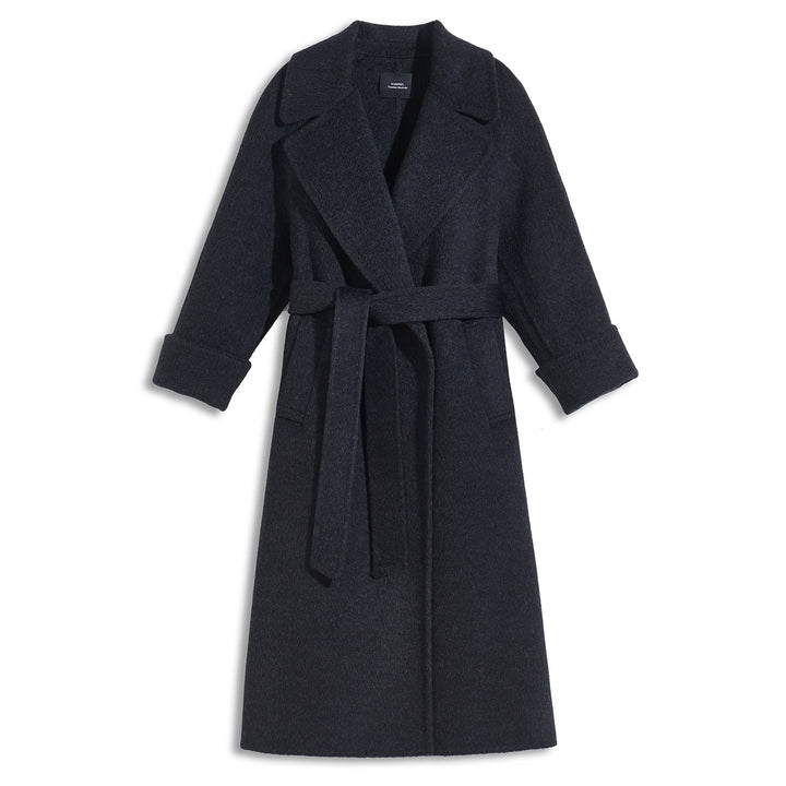 Camel Hair Wool Coat with Mulberry Silk Blend Belted Luxury Long Coat for Women SCT905