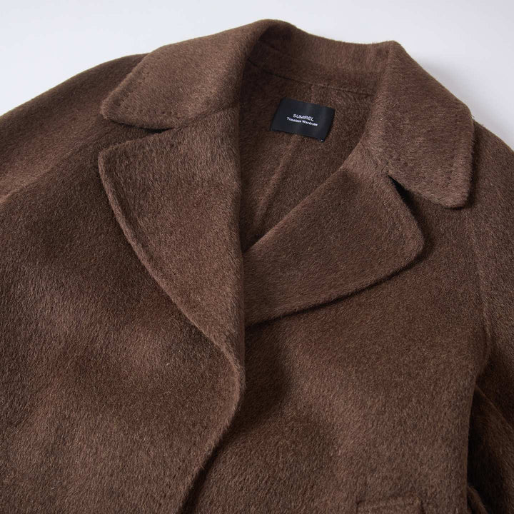 Camel Hair Wool Coat with Mulberry Silk Blend Belted Luxury Long Coat for Women SCT905