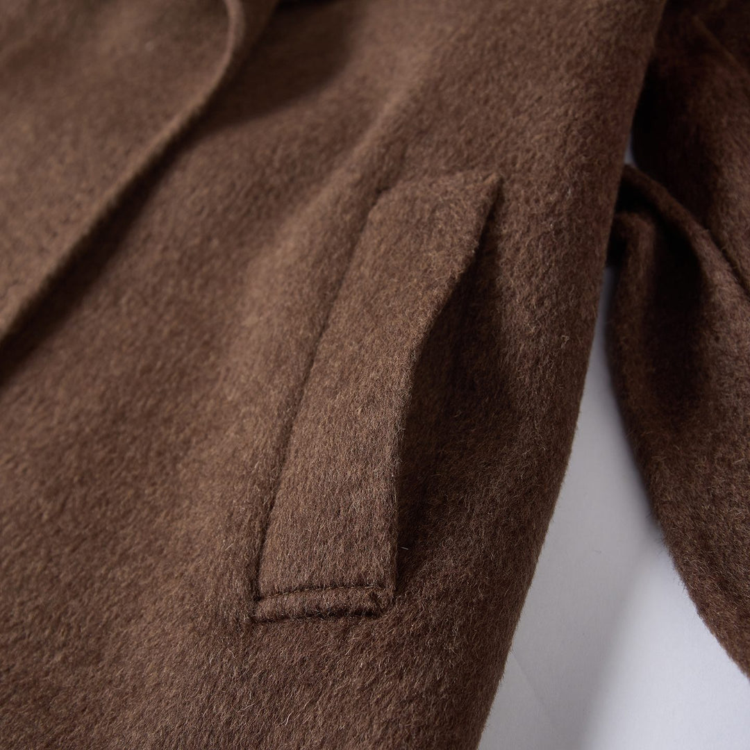 Camel Hair Wool Coat with Mulberry Silk Blend Belted Luxury Long Coat for Women SCT905